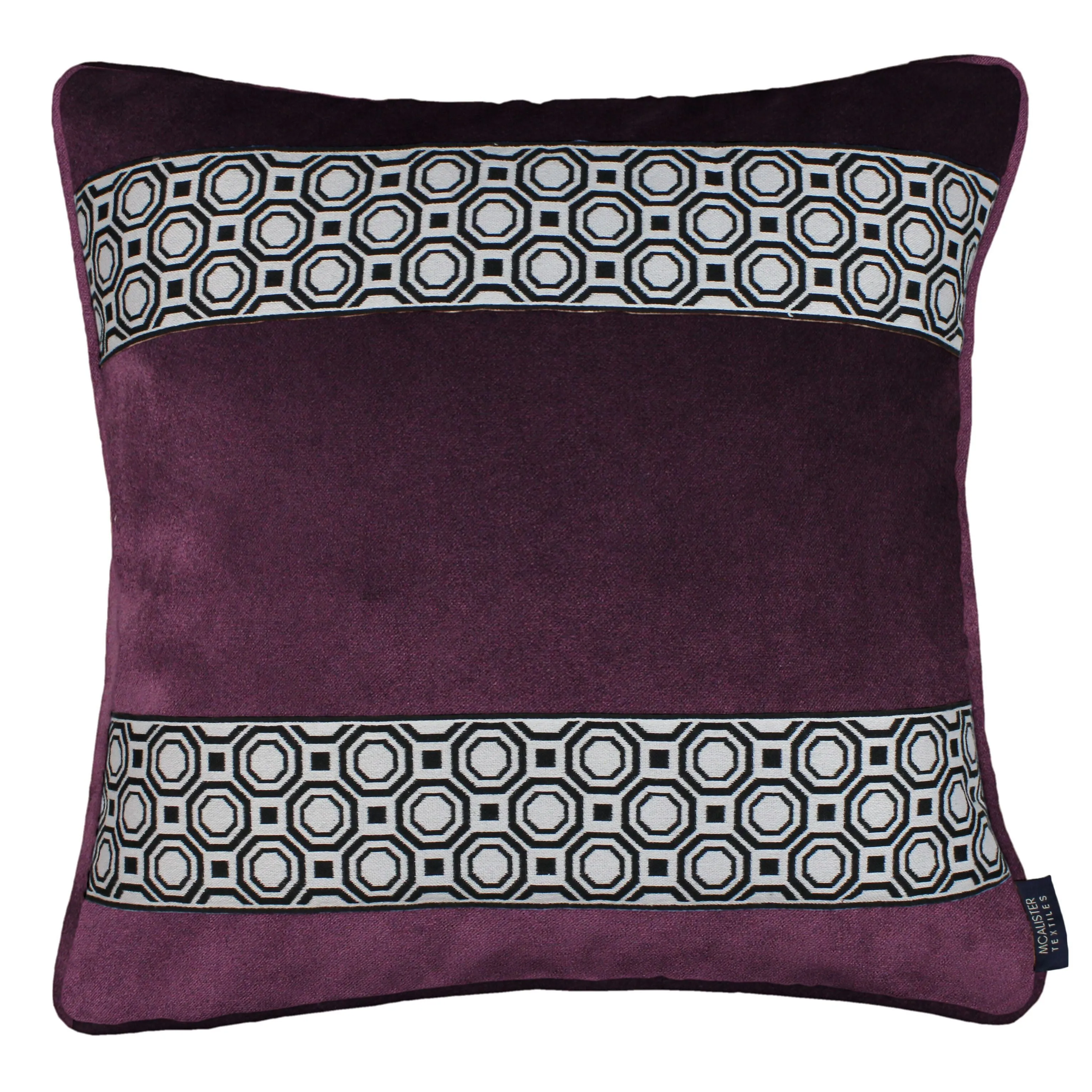 Cancun Striped Aubergine Purple Velvet Cushion
