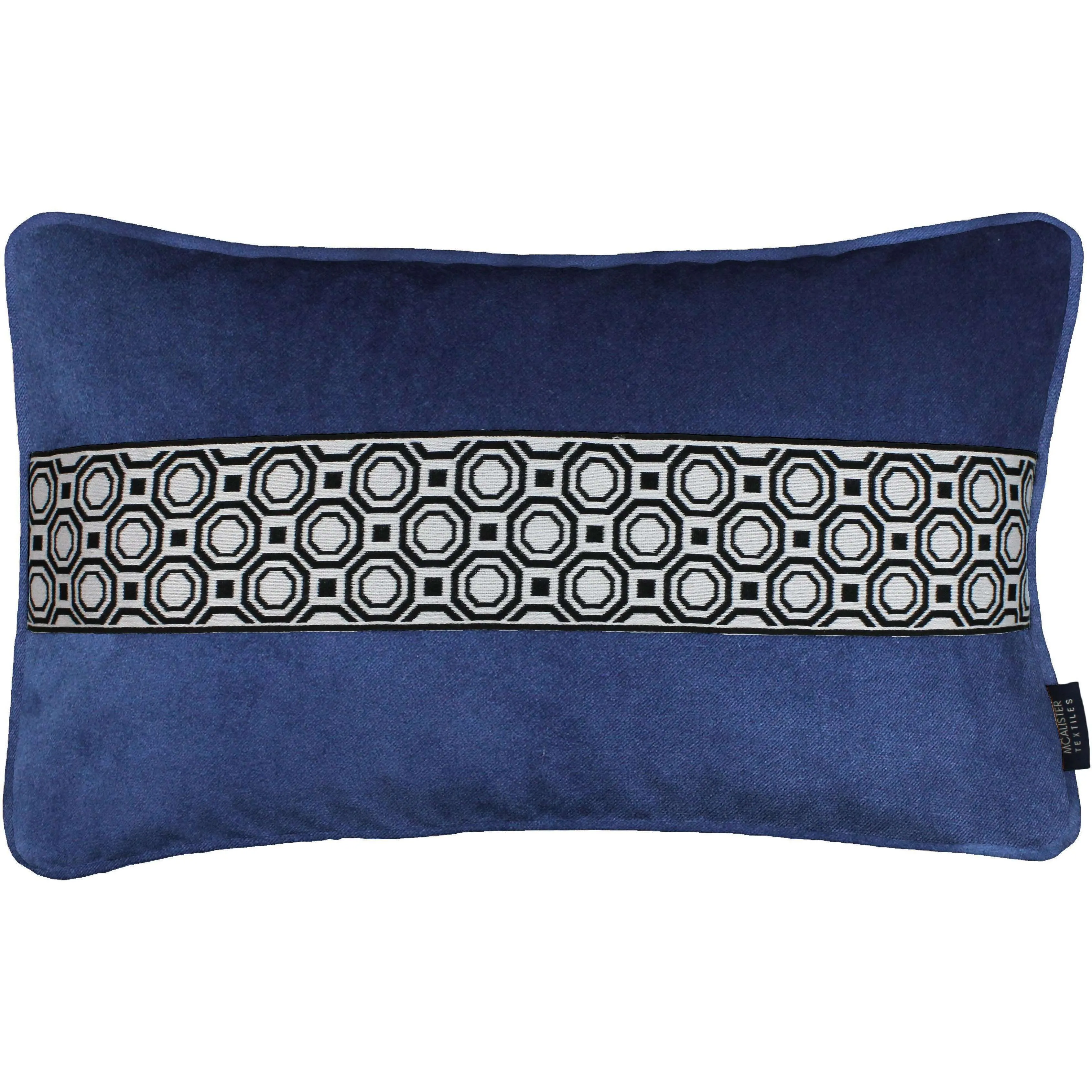 Cancun Striped Navy Blue Velvet Pillow