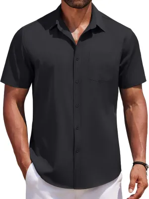 COOFANDY Men's Short Sleeve Button Down Shirts Casual Summer Untucked Wrinkle Free Dress Shirts with Pocket
