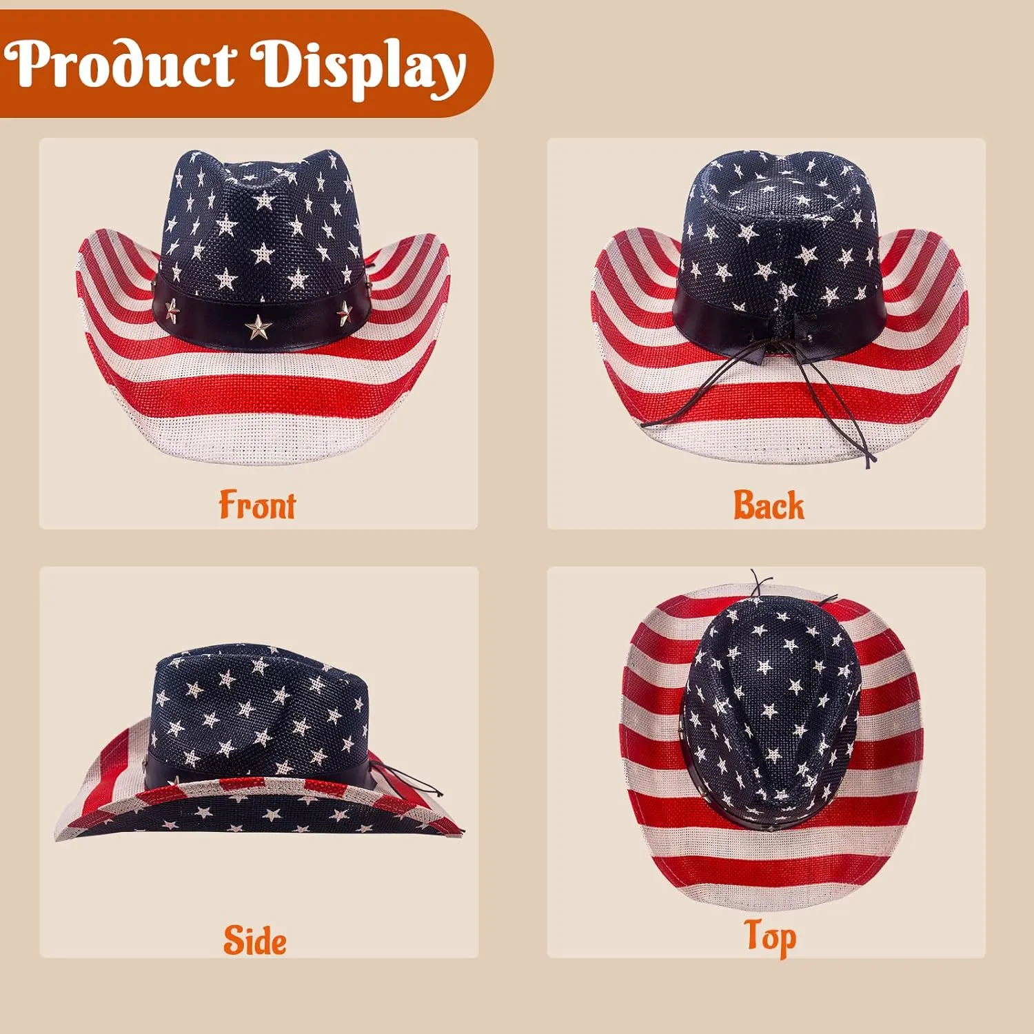 Evankin American Flag Hat, USA Western Cowboy Hat on July 4th, Straw Weaving Star,Summer Sunhat for Men and Women
