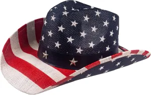 Evankin American Flag Hat, USA Western Cowboy Hat on July 4th, Straw Weaving Star,Summer Sunhat for Men and Women