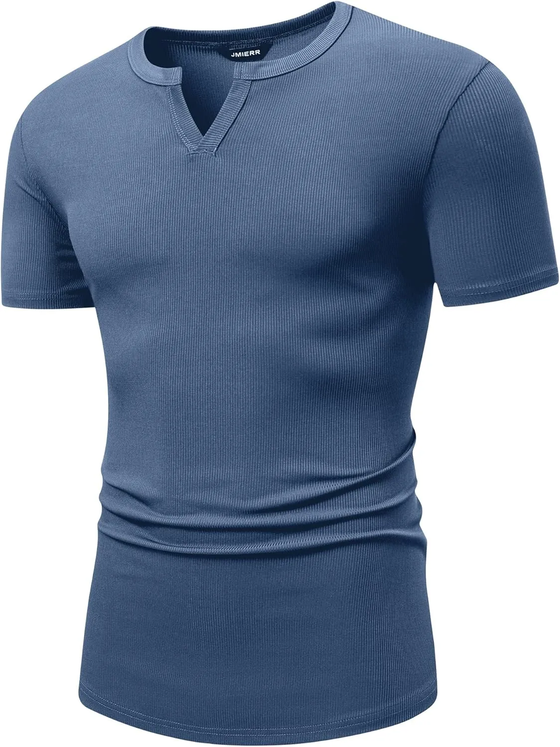 JMIERR Men's Muscle V-Neck T Shirt Short Sleeve Longline Ribbed Henley Shirt Gym Workout Athletic Tee Shirts