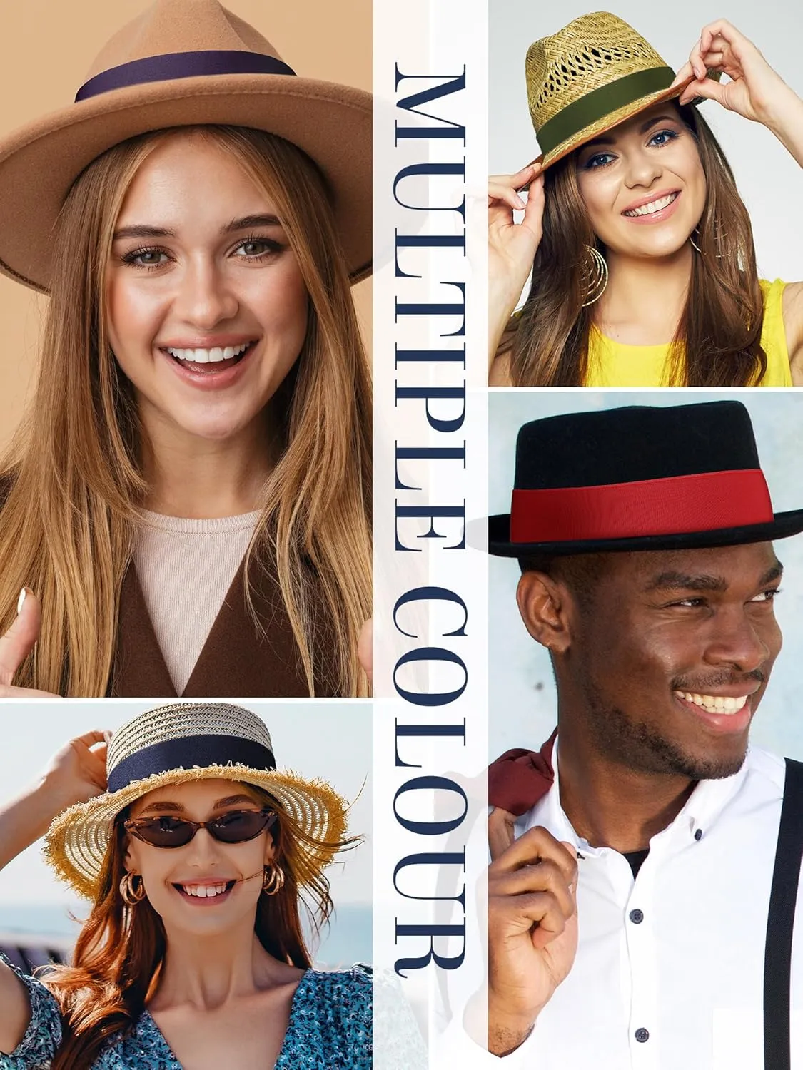 Liitrsh 15 Pcs Hat Band Stretchable Ribbon for Panama, Western Cowboy, Straw Hats - Accessories for Women and Men