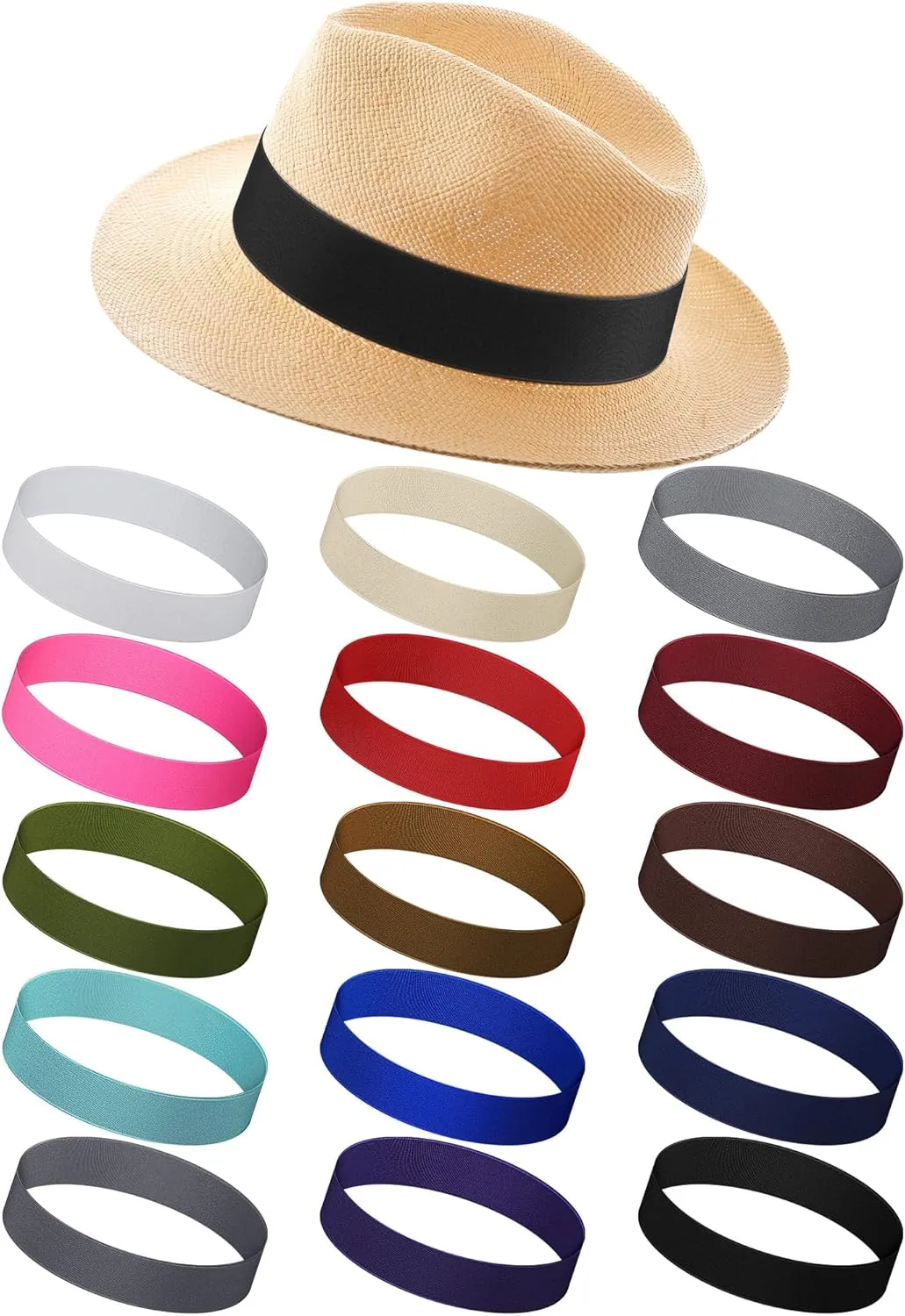 Liitrsh 15 Pcs Hat Band Stretchable Ribbon for Panama, Western Cowboy, Straw Hats - Accessories for Women and Men