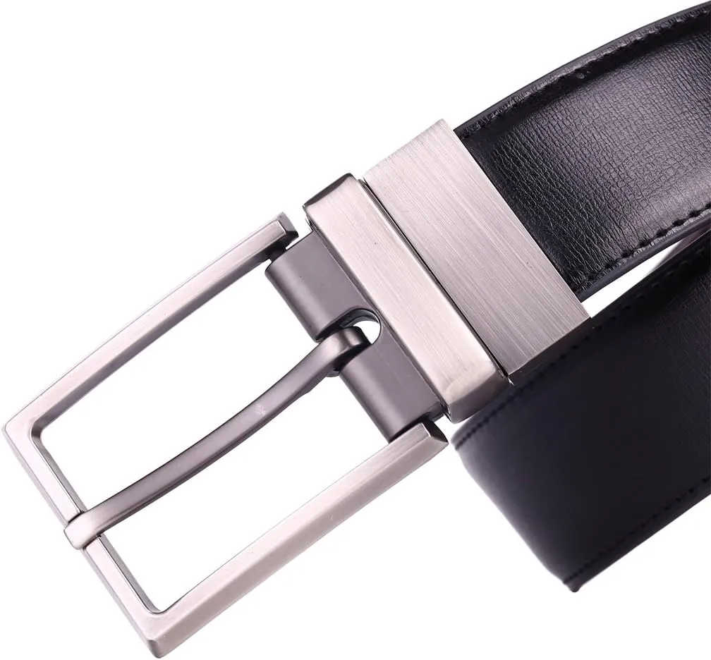Men's Dress Belt Leather Reversible 1.25" Wide Rotated Buckle Gift Box