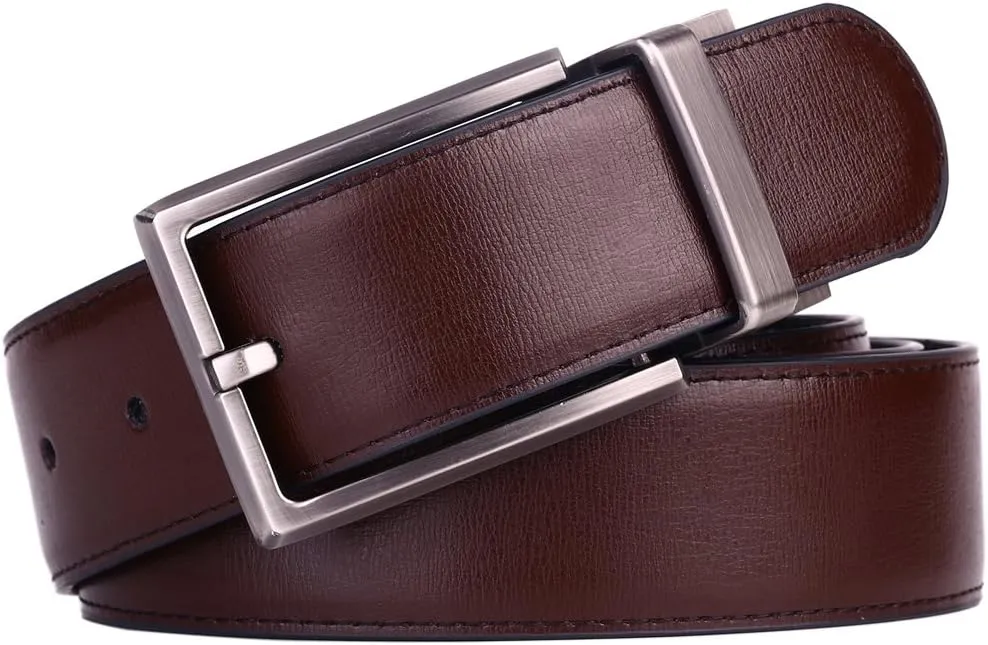Men's Dress Belt Leather Reversible 1.25" Wide Rotated Buckle Gift Box