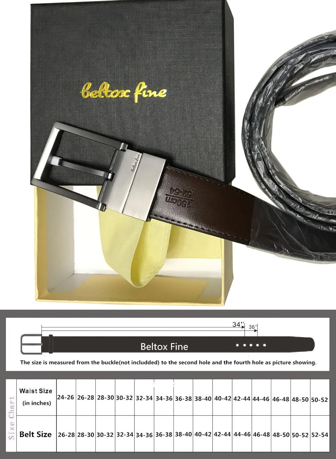Men's Dress Belt Leather Reversible 1.25" Wide Rotated Buckle Gift Box
