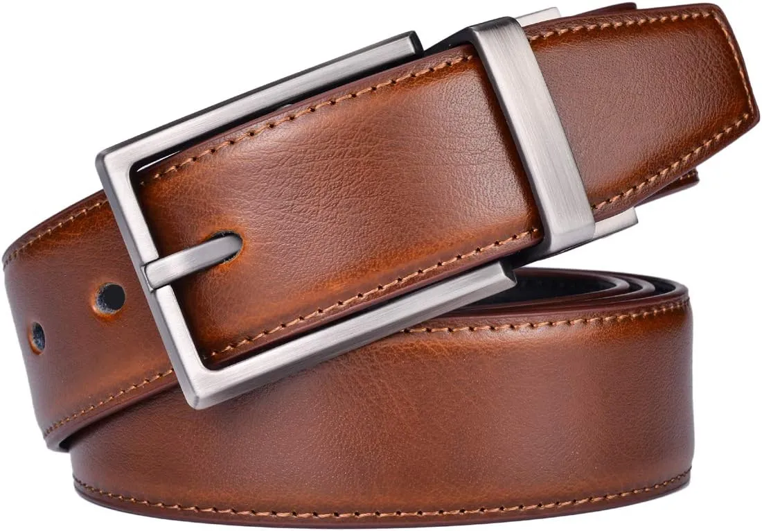 Men's Dress Belt Leather Reversible 1.25" Wide Rotated Buckle Gift Box