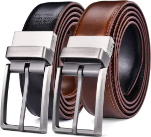 Men's Dress Belt Leather Reversible 1.25" Wide Rotated Buckle Gift Box