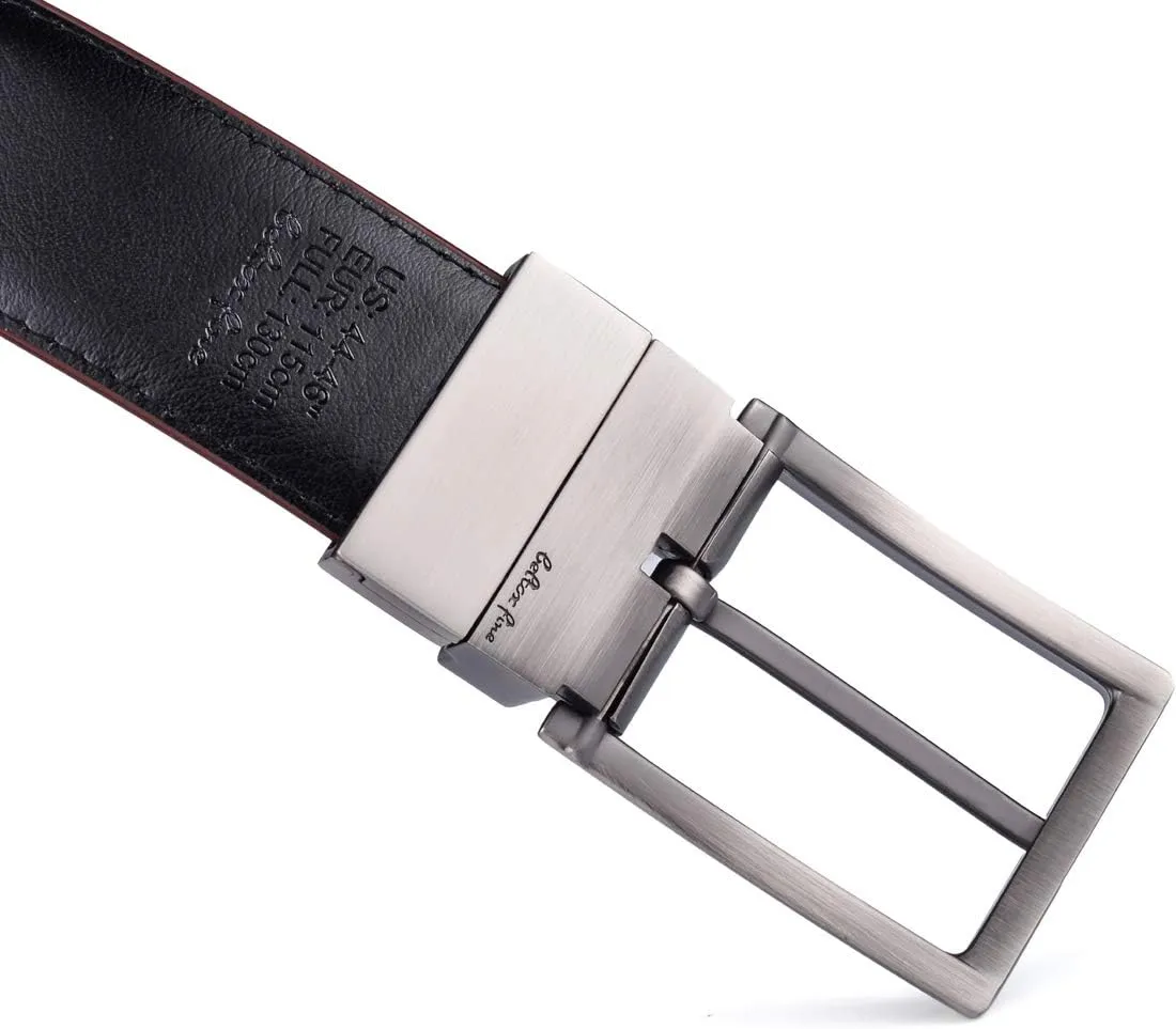 Men's Dress Belt Leather Reversible 1.25" Wide Rotated Buckle Gift Box