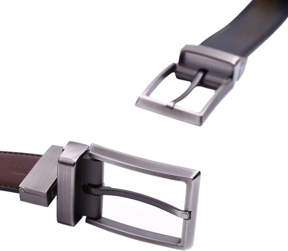 Men's Dress Belt Leather Reversible 1.25" Wide Rotated Buckle Gift Box