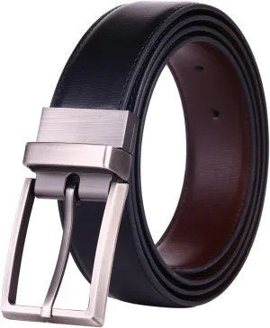 Men's Dress Belt Leather Reversible 1.25" Wide Rotated Buckle Gift Box