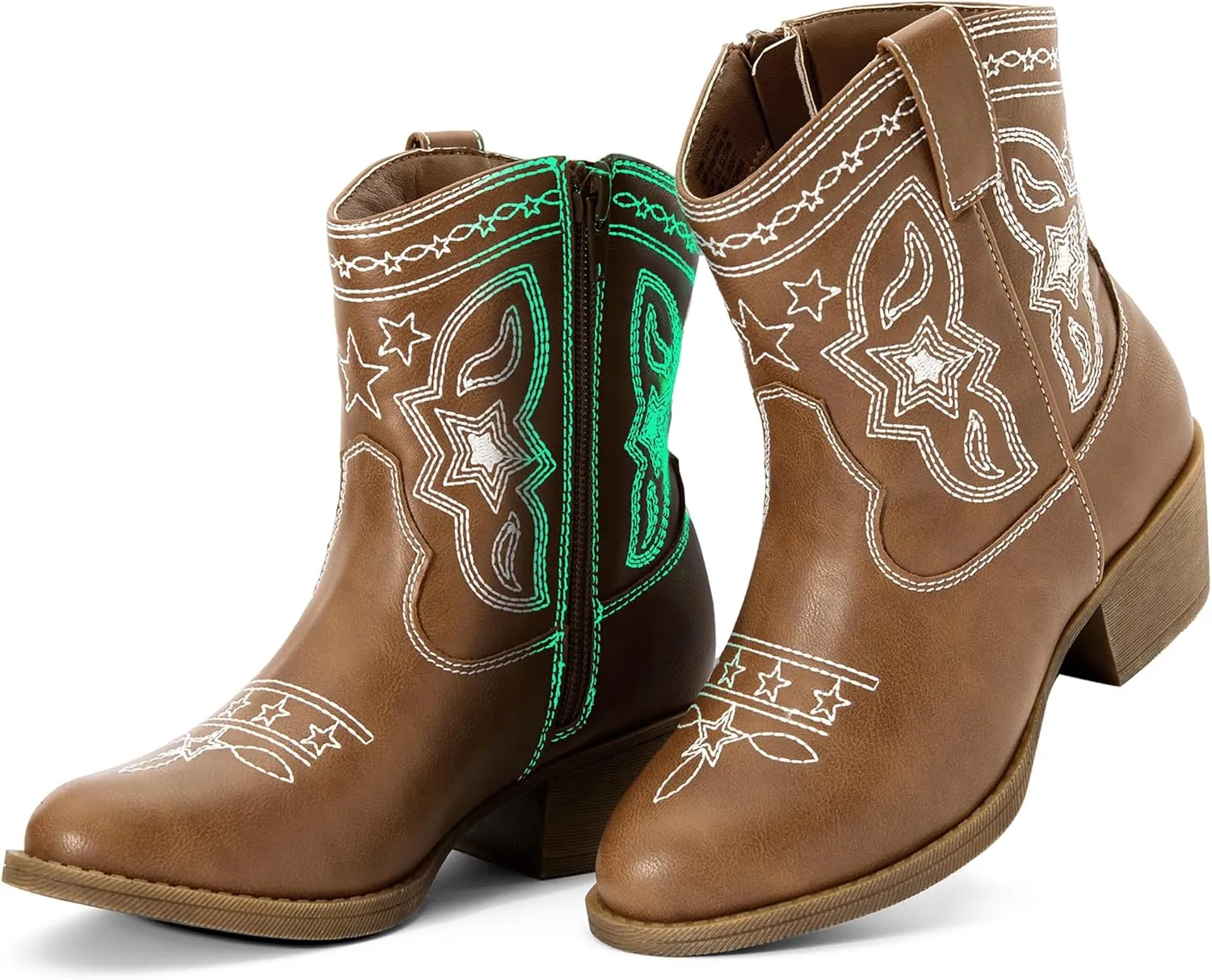 PATPAT Kids Cowboy Boots for Girls and Boys ?C Western Mid Calf Cowgirl Boots with Embroidered and Zipper Design, Riding Shoes for Little Kid/Big Kid