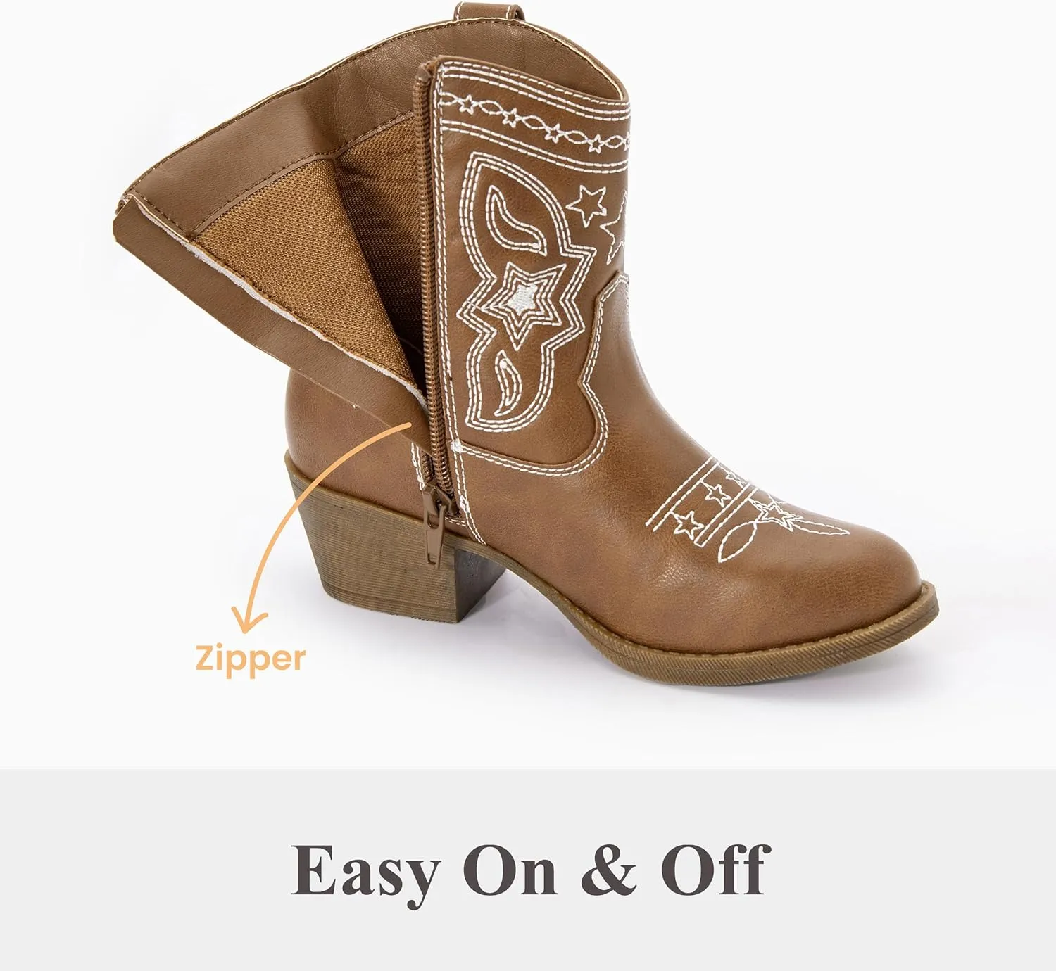 PATPAT Kids Cowboy Boots for Girls and Boys ?C Western Mid Calf Cowgirl Boots with Embroidered and Zipper Design, Riding Shoes for Little Kid/Big Kid
