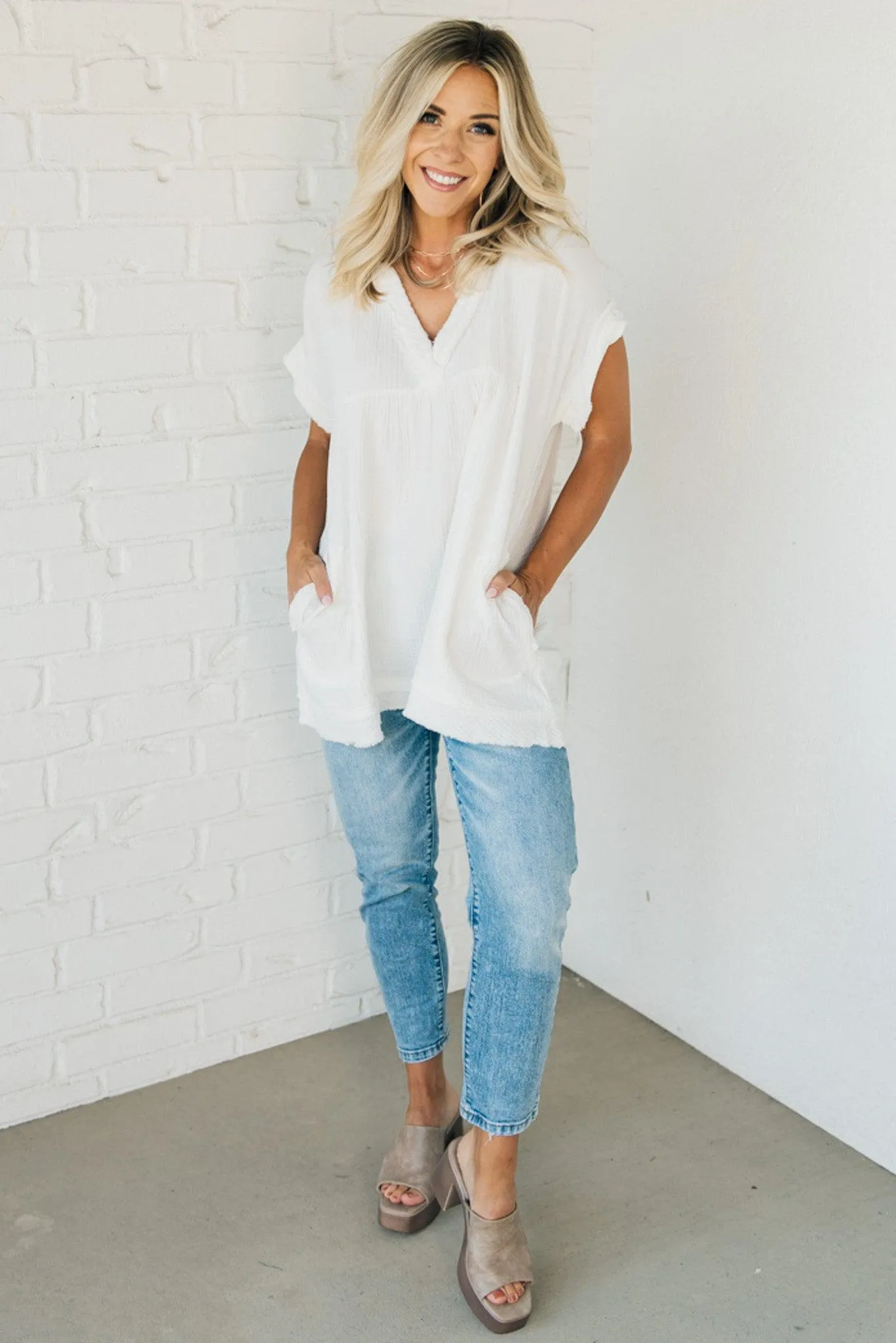 Raw Edge Gauze Top