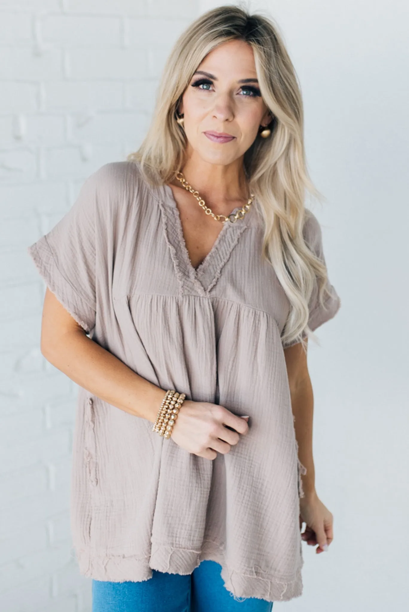 Raw Edge Gauze Top