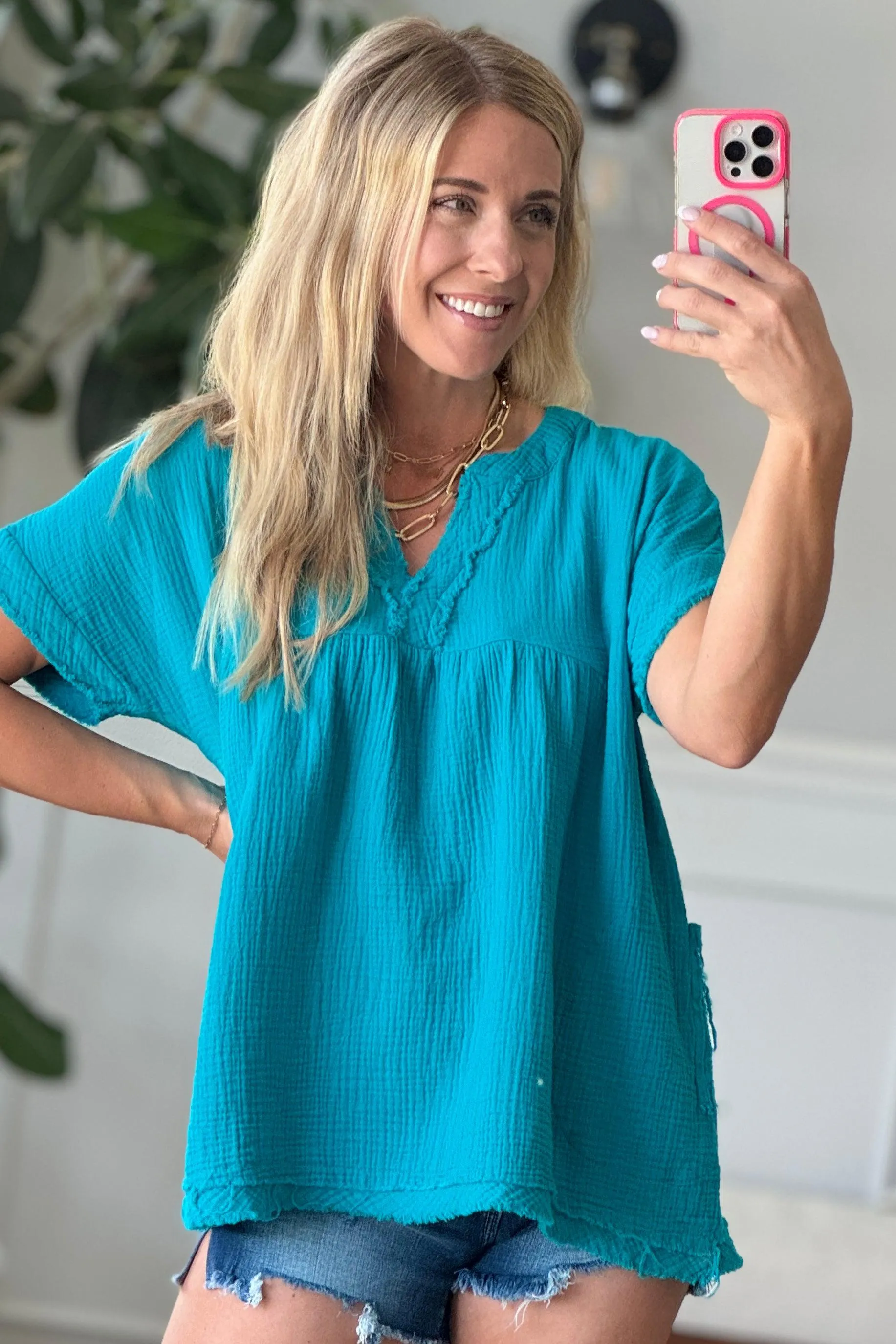 Raw Edge Gauze Top