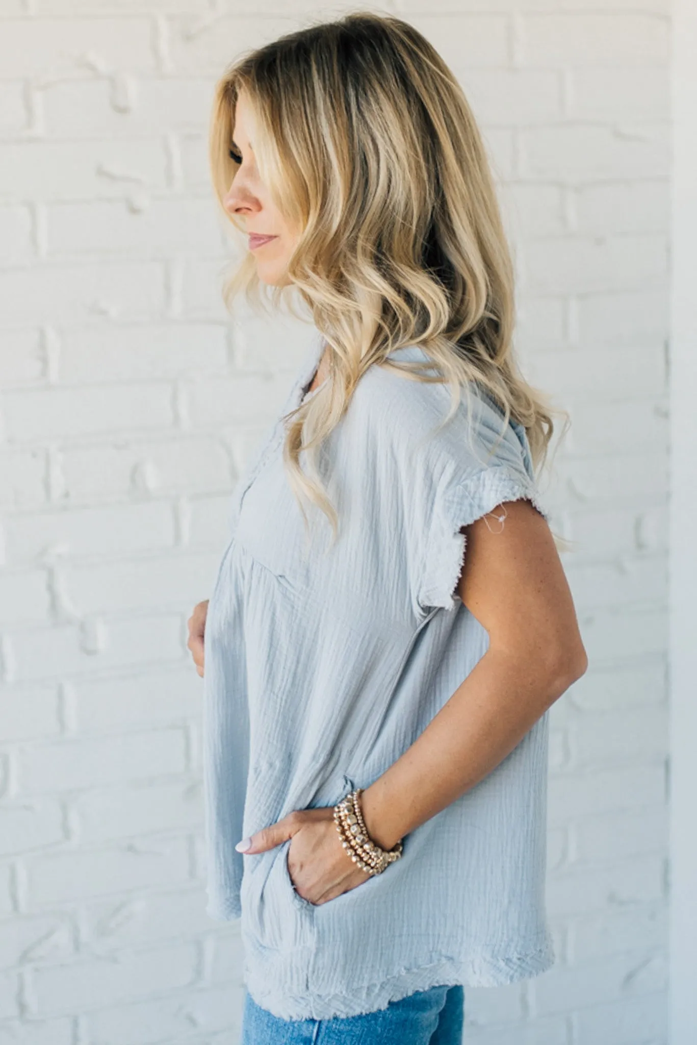 Raw Edge Gauze Top