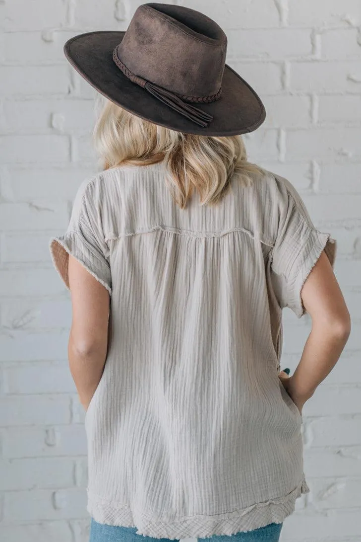 Raw Edge Gauze Top