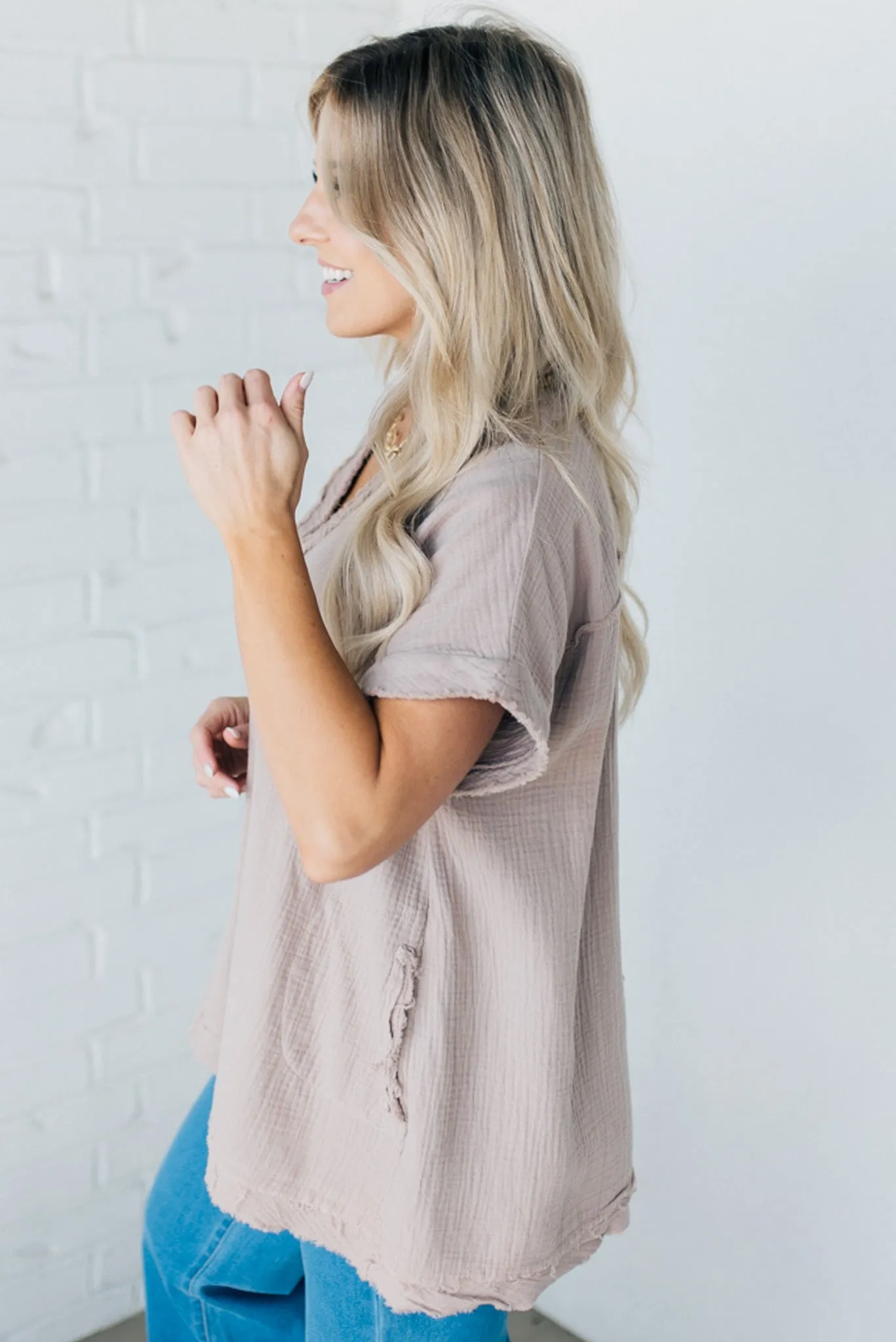 Raw Edge Gauze Top
