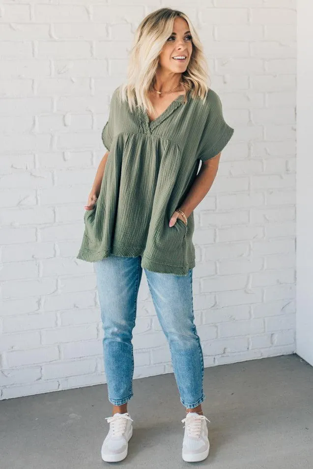 Raw Edge Gauze Top