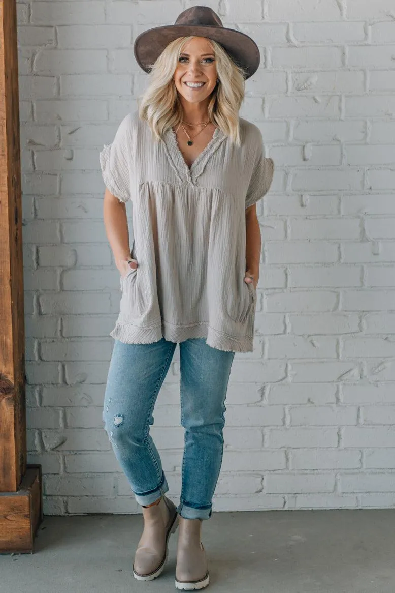 Raw Edge Gauze Top