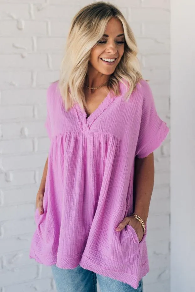 Raw Edge Gauze Top