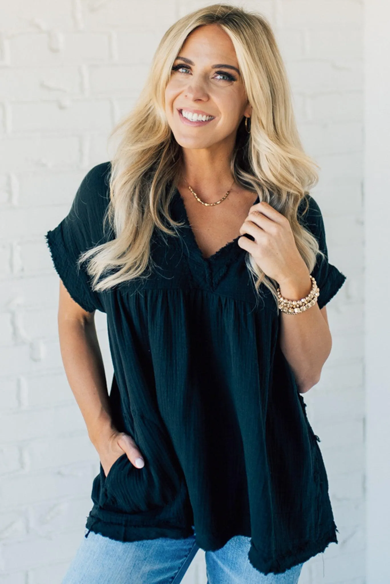 Raw Edge Gauze Top