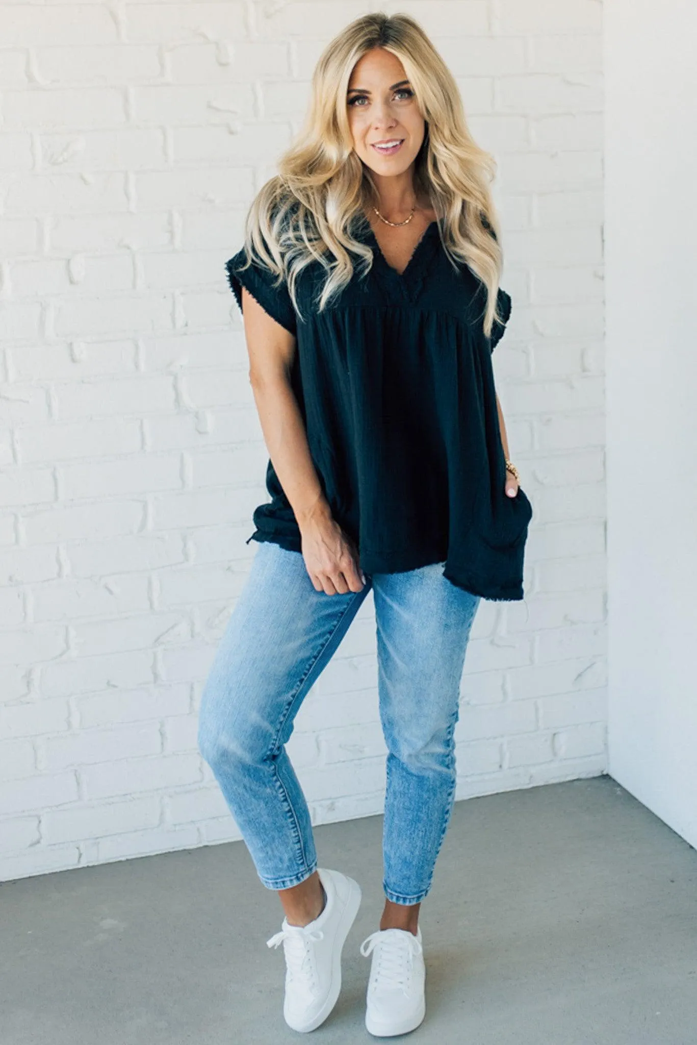 Raw Edge Gauze Top