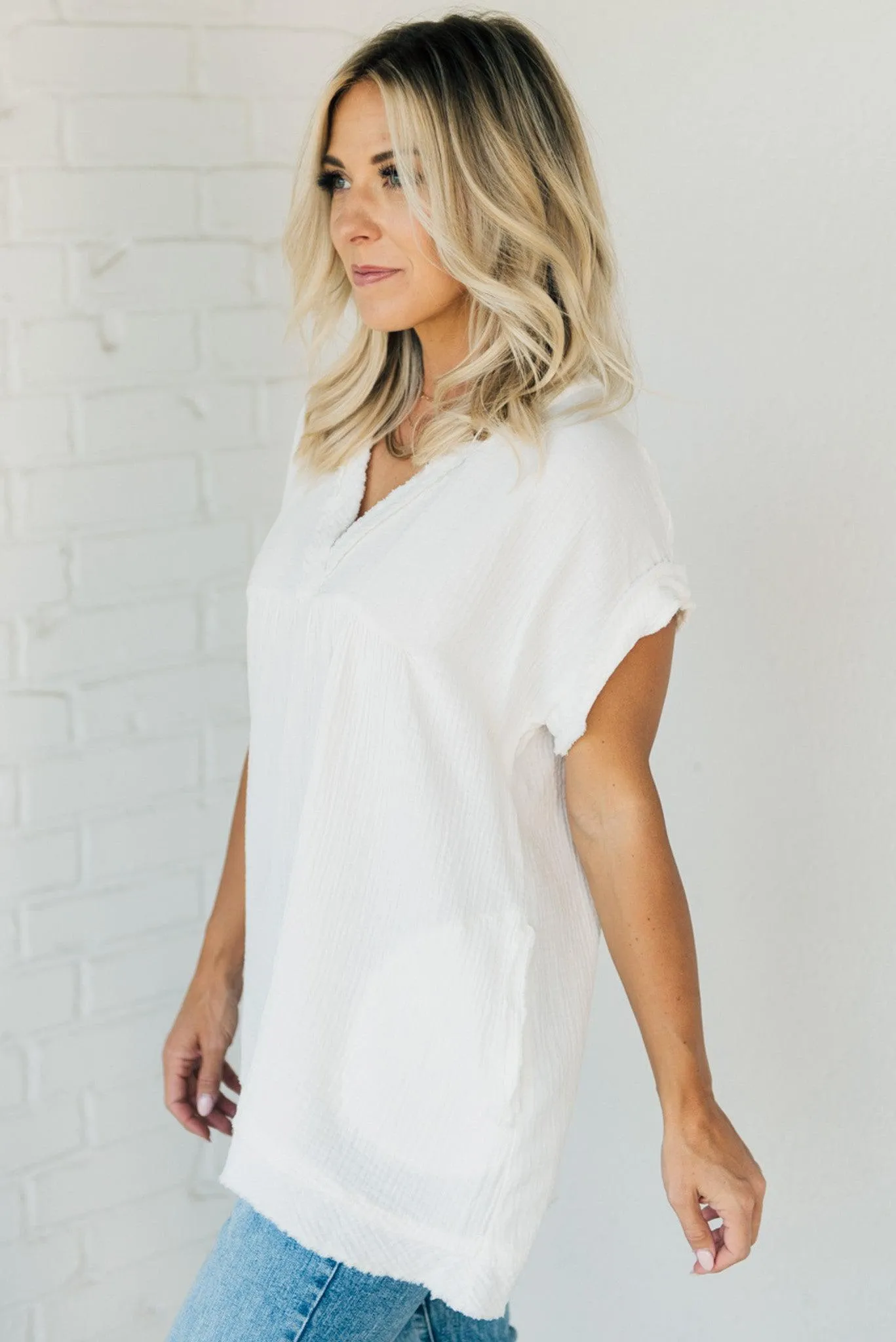 Raw Edge Gauze Top