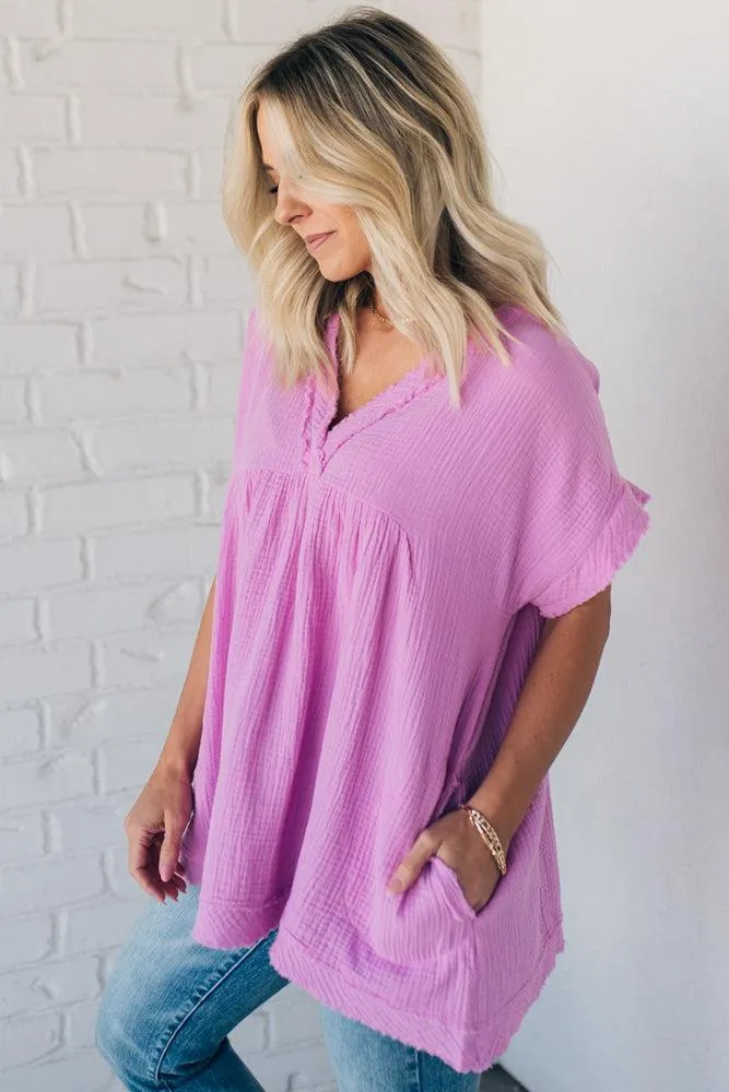Raw Edge Gauze Top