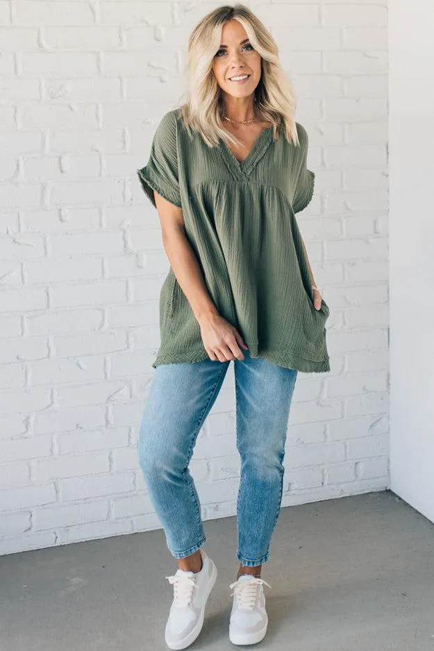 Raw Edge Gauze Top