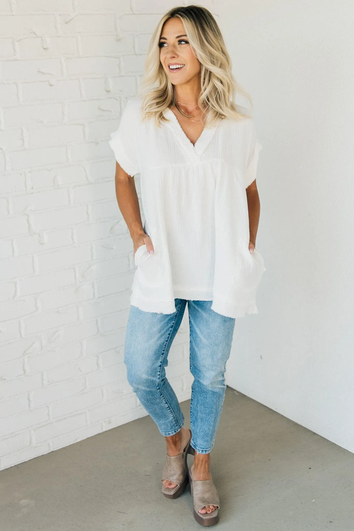Raw Edge Gauze Top