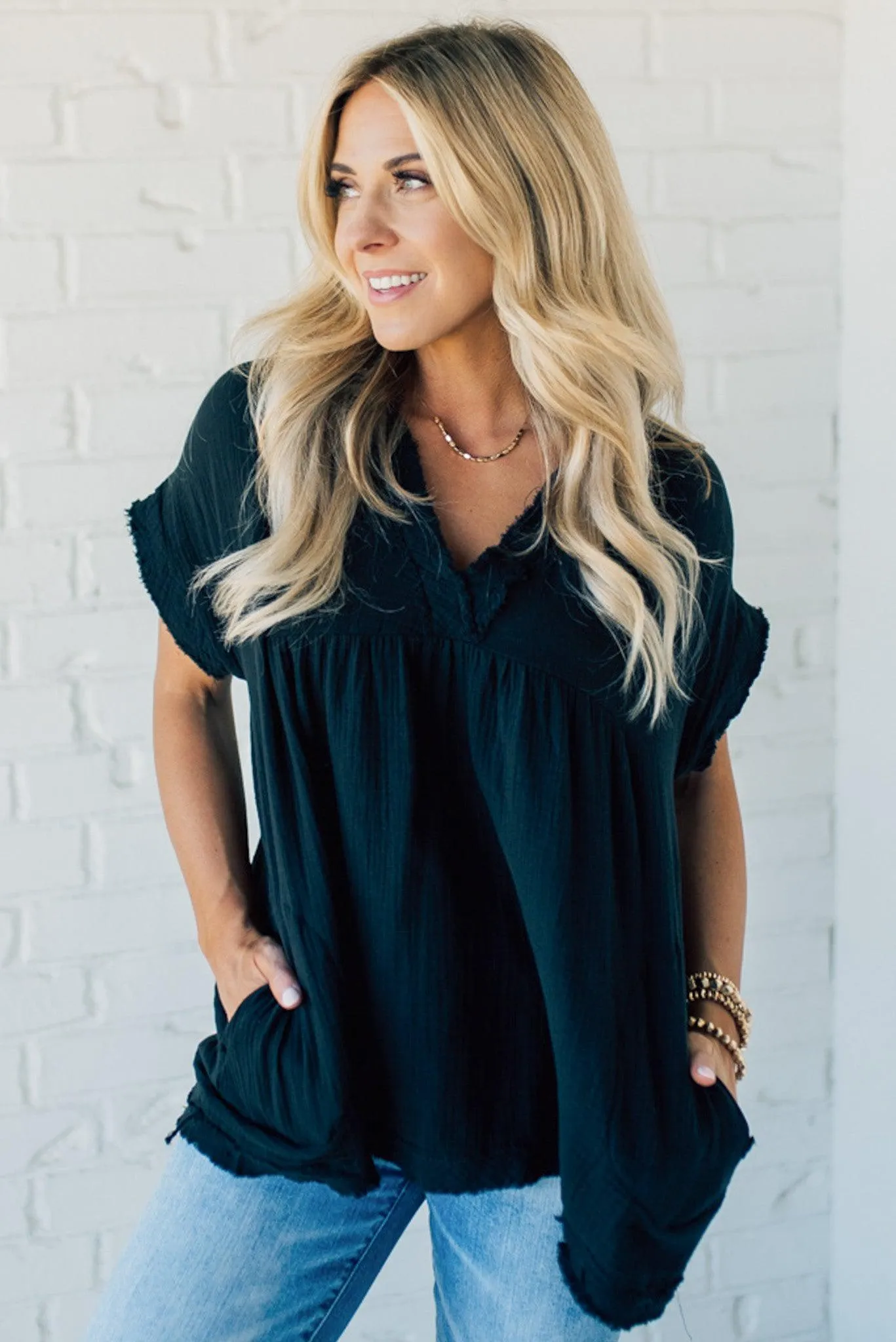 Raw Edge Gauze Top