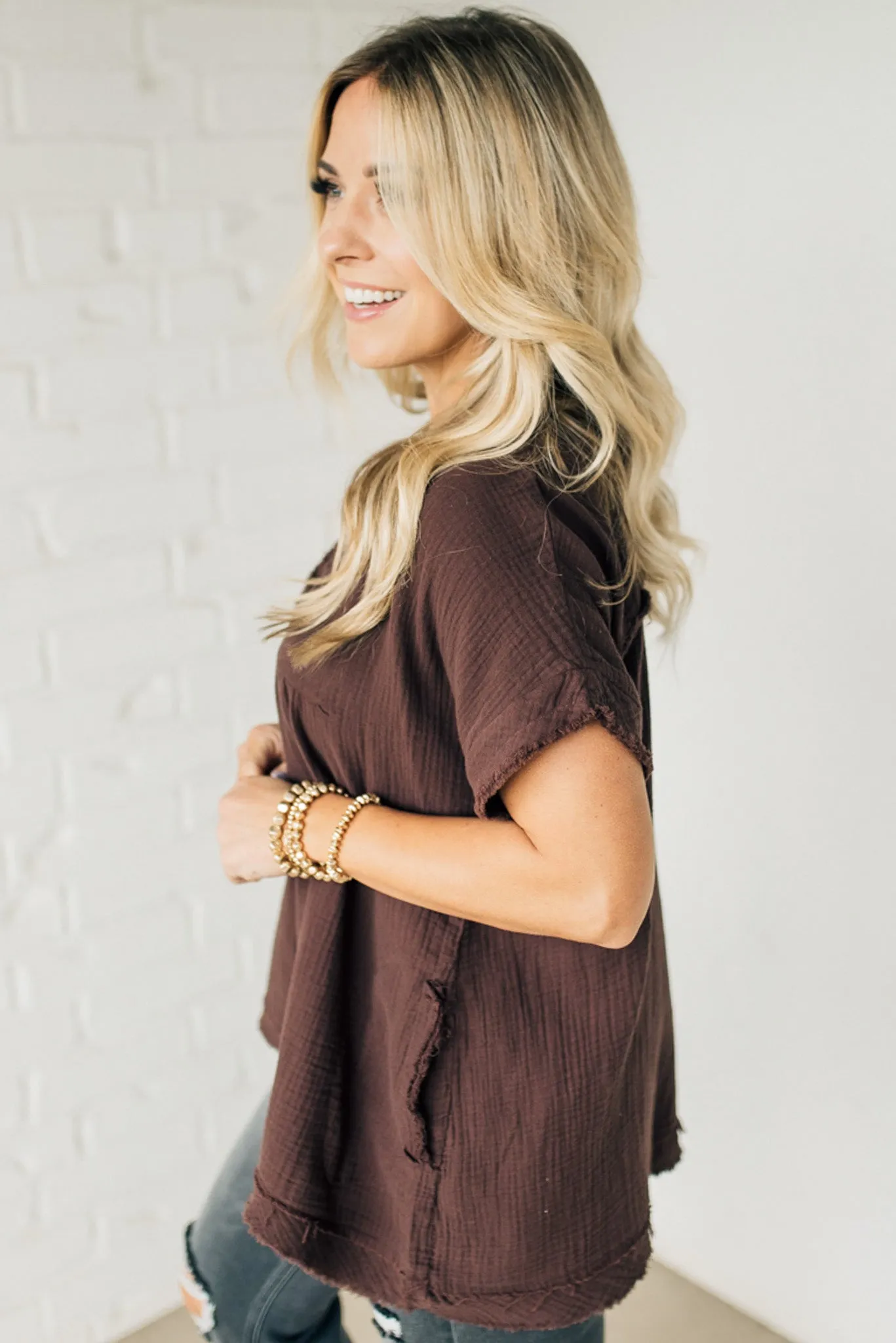 Raw Edge Gauze Top