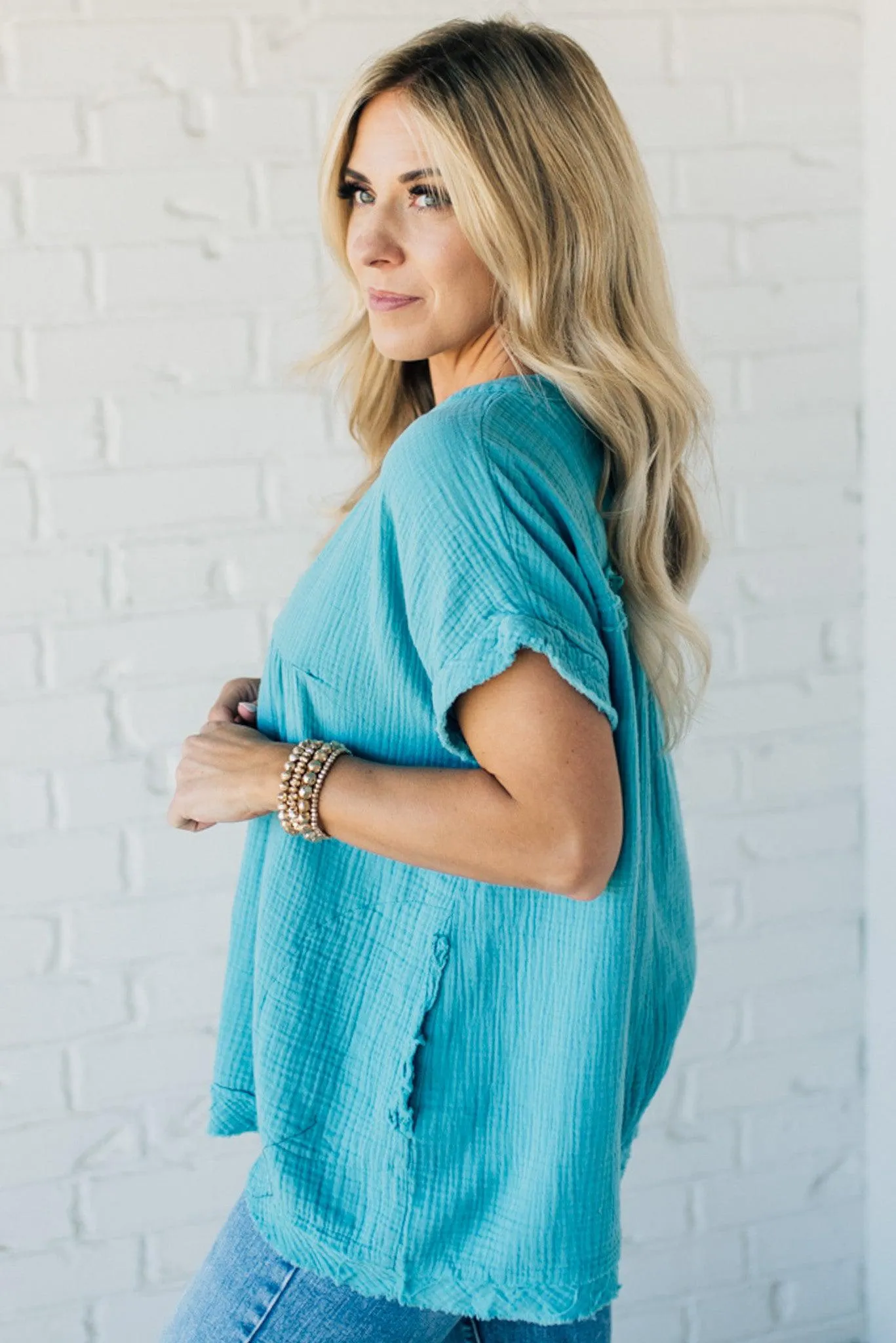Raw Edge Gauze Top
