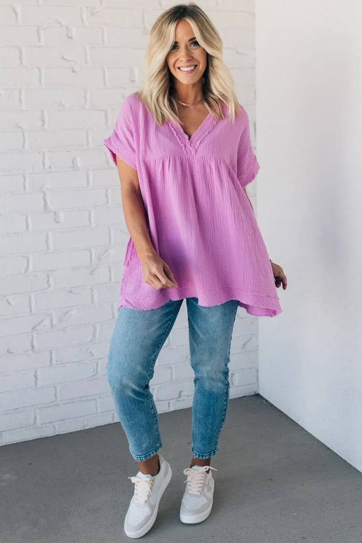 Raw Edge Gauze Top