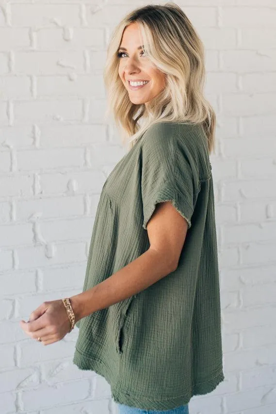 Raw Edge Gauze Top