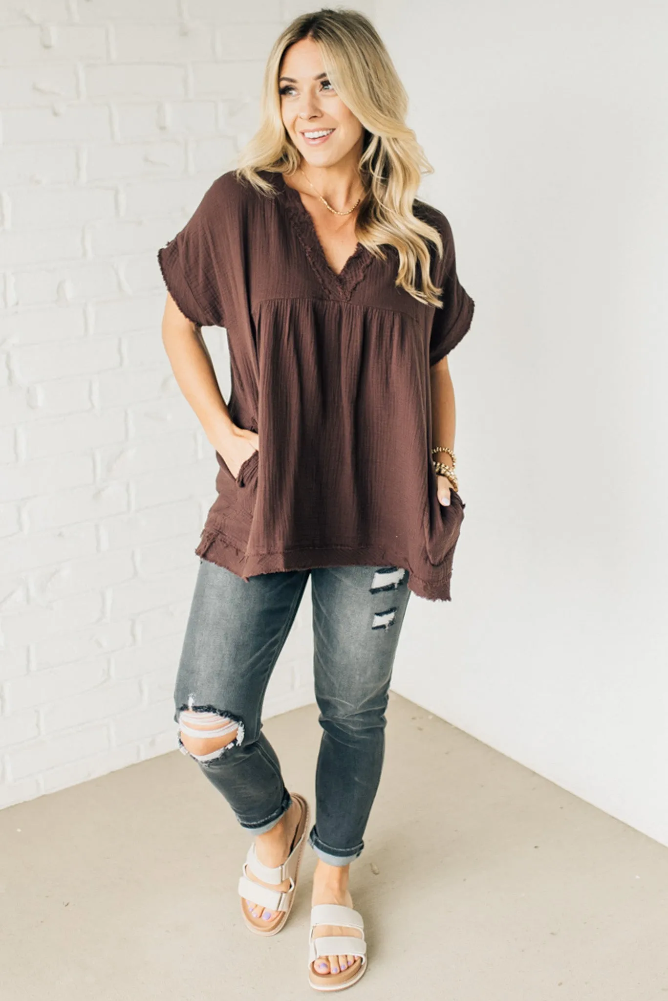 Raw Edge Gauze Top