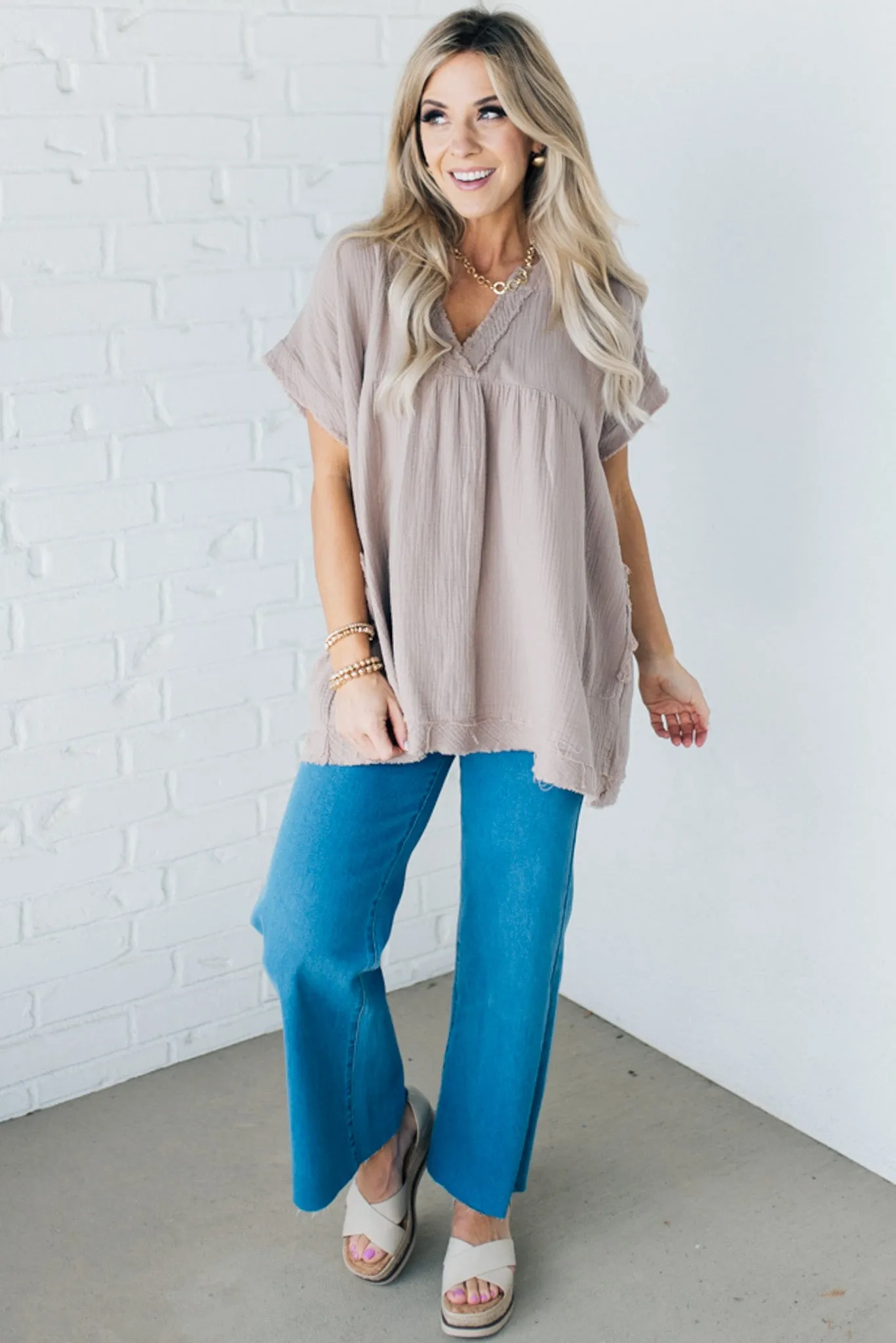 Raw Edge Gauze Top
