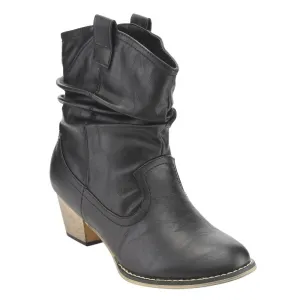 Refresh AD43 Women's Western Cowgirl Pull On Block Heel Slouchy Ankle Booties