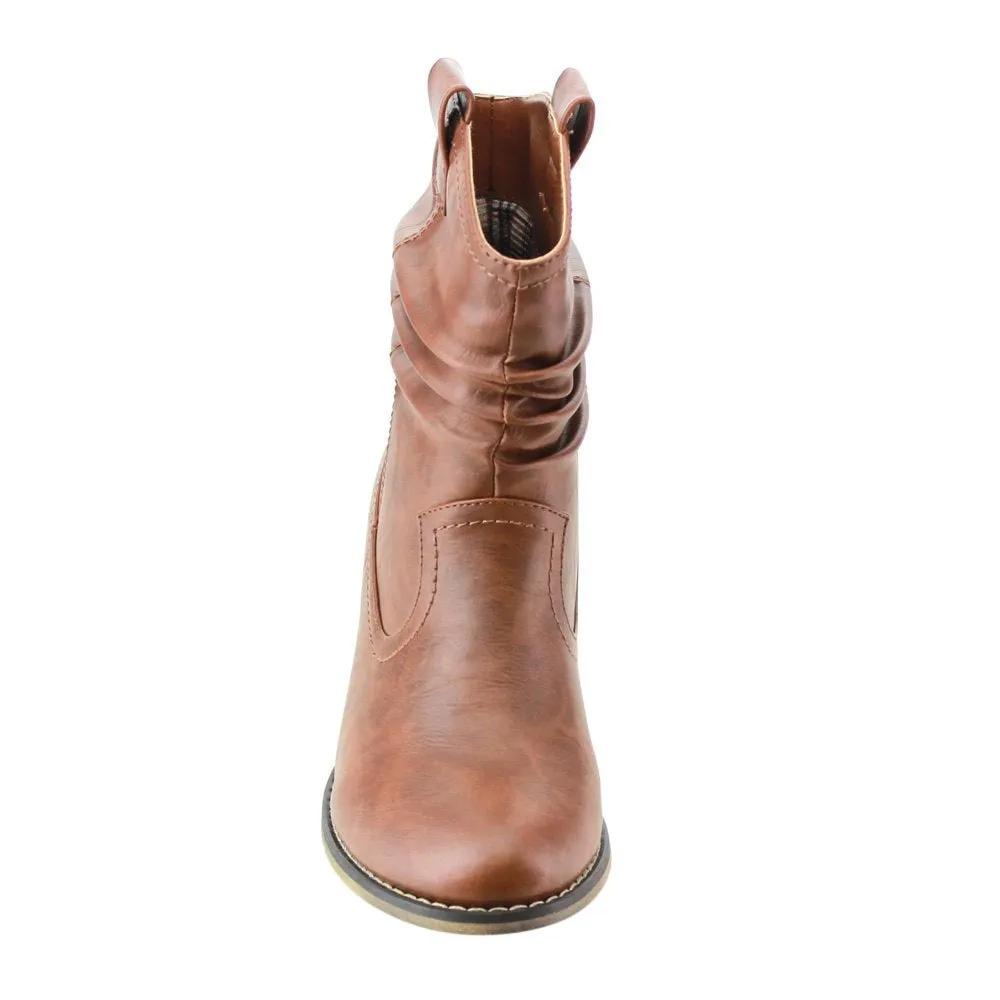 Refresh AD43 Women's Western Cowgirl Pull On Block Heel Slouchy Ankle Booties