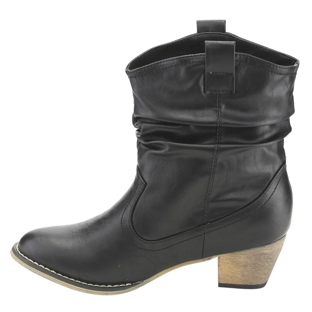 Refresh AD43 Women's Western Cowgirl Pull On Block Heel Slouchy Ankle Booties
