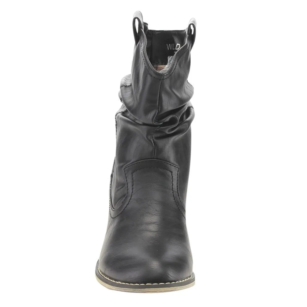Refresh AD43 Women's Western Cowgirl Pull On Block Heel Slouchy Ankle Booties