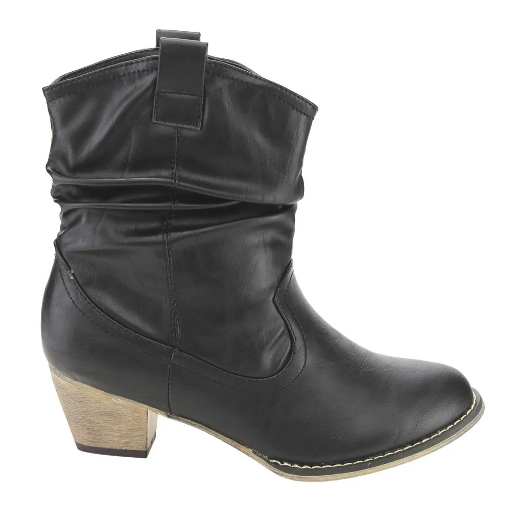 Refresh AD43 Women's Western Cowgirl Pull On Block Heel Slouchy Ankle Booties