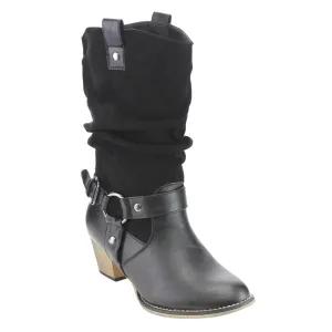 Refresh AD44 Women's Western Cowgirl Pull On Block Heel Slouchy Mid Calf Boots
