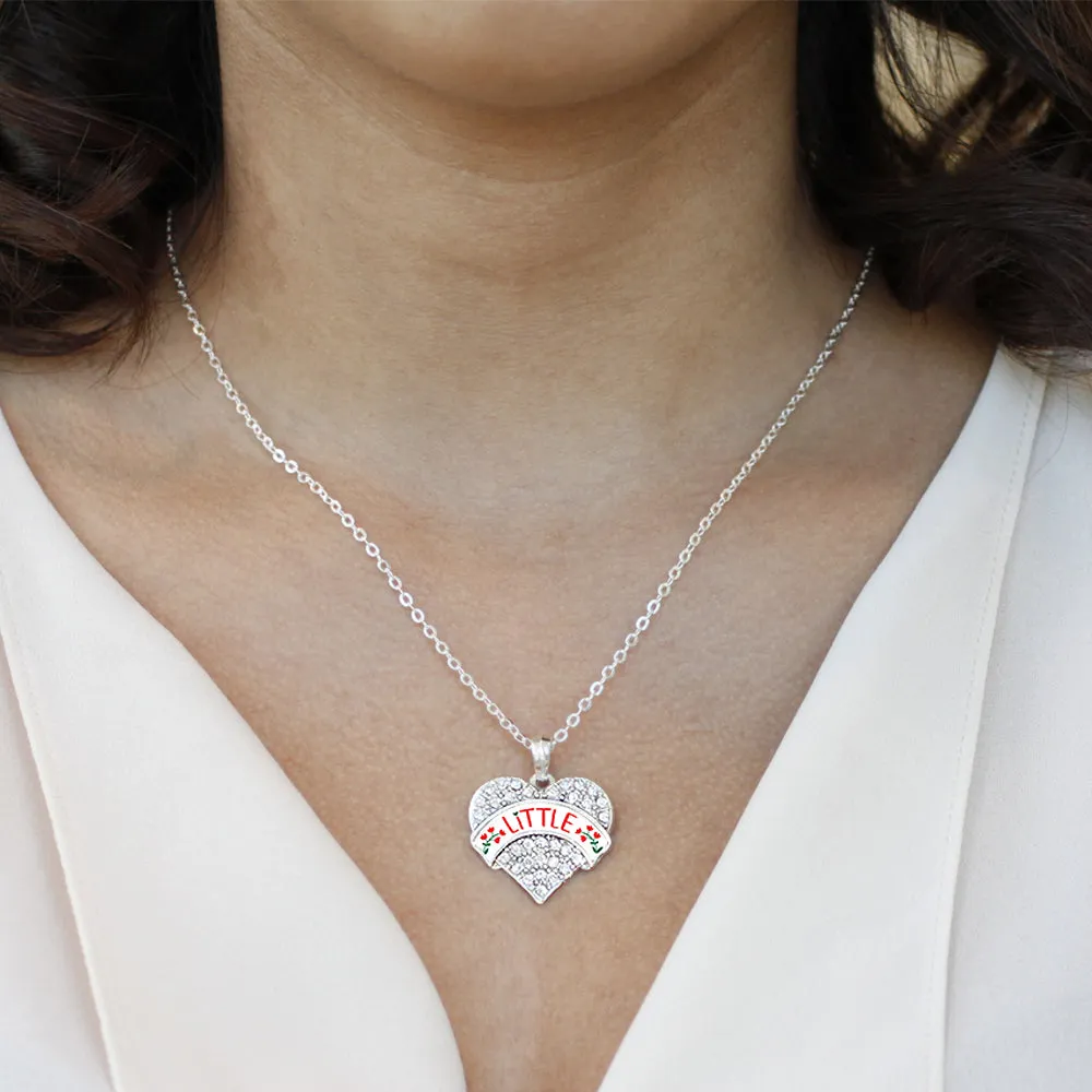 Silver Scarlet Red and Olive Green Little Pave Heart Charm Classic Necklace