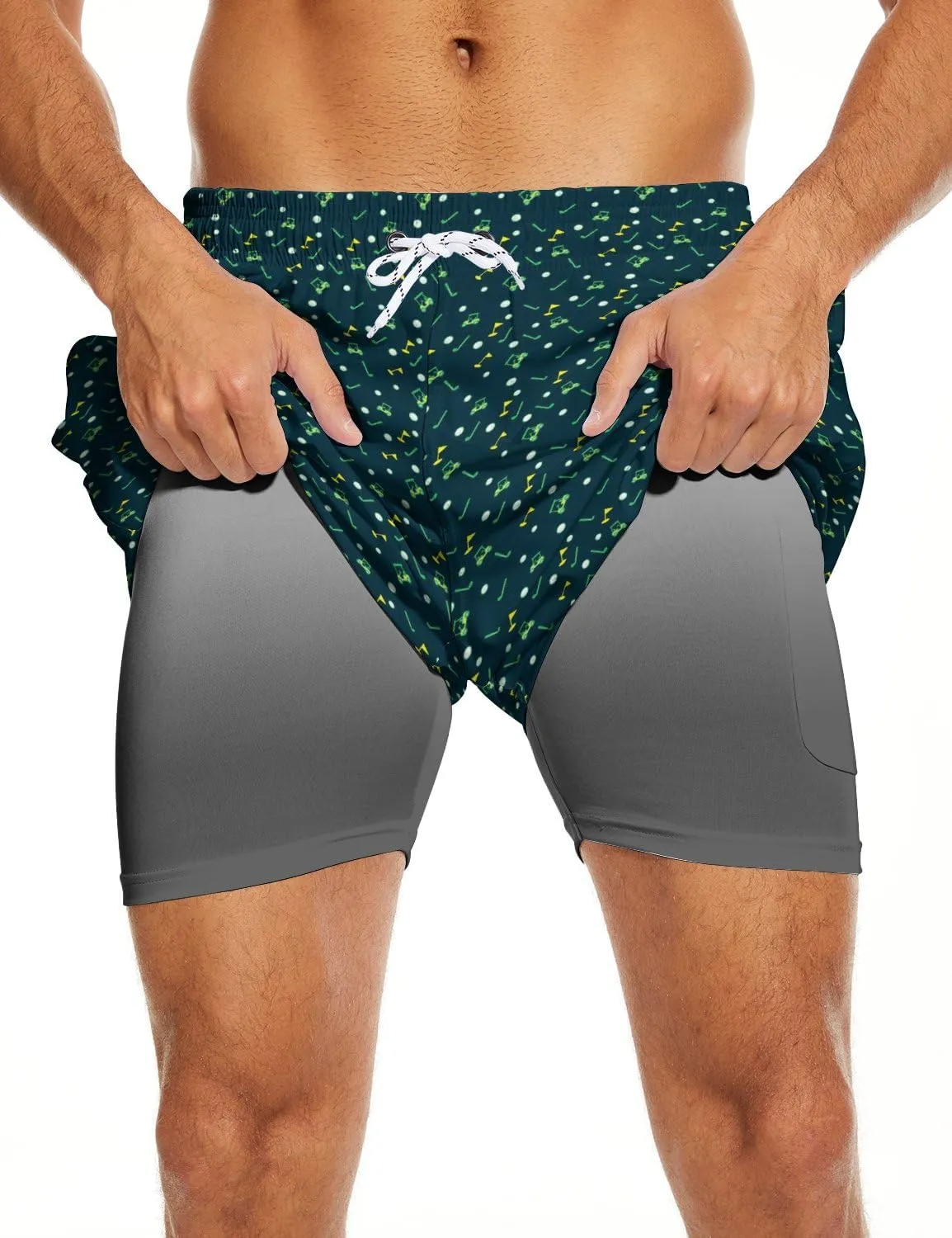 Socira Men's Swim Trunks with Compression Liner, Quick Dry Mens 2 in 1 Swimming Trunks Men Beach Bathing Suits Swimsuit