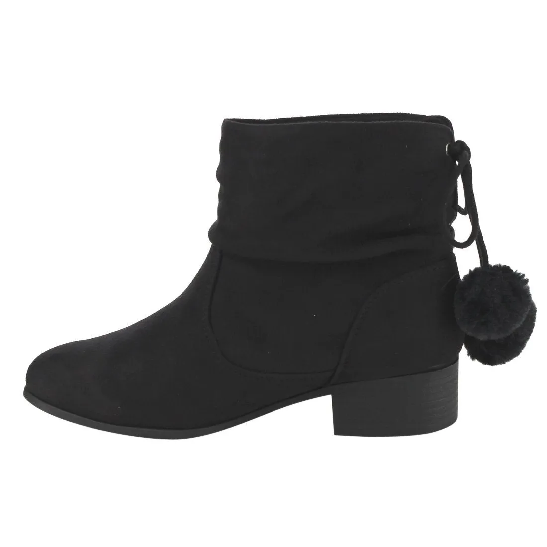 Soda FF26 Women's Slouchy Pom Pom Back Lace Up Block Heel Ankle Booties