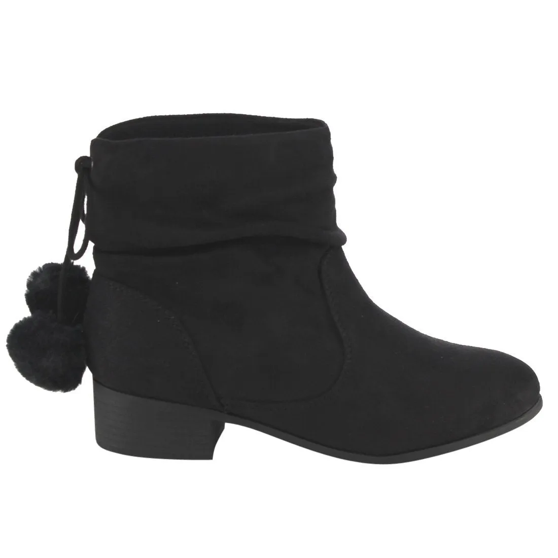 Soda FF26 Women's Slouchy Pom Pom Back Lace Up Block Heel Ankle Booties